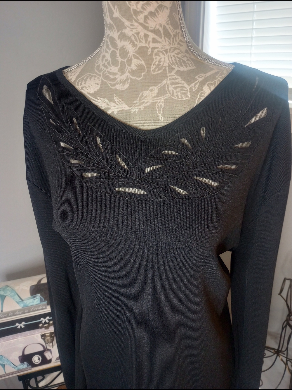 Women's Black V-Neck Cutout Detail Sweater NWT
